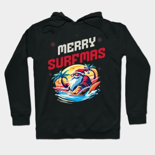 Merry Surfmas, Santa Waving, Christmas, Surf Gift, Santa Gift Hoodie